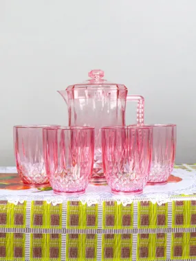 01 Plastic Novel Jug with 4 Glass Set of 5 Pink