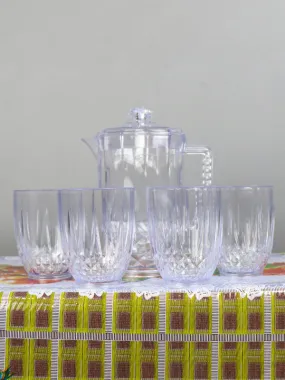 01 Plastic Novel Jug with 4 Glass Set of 5 White