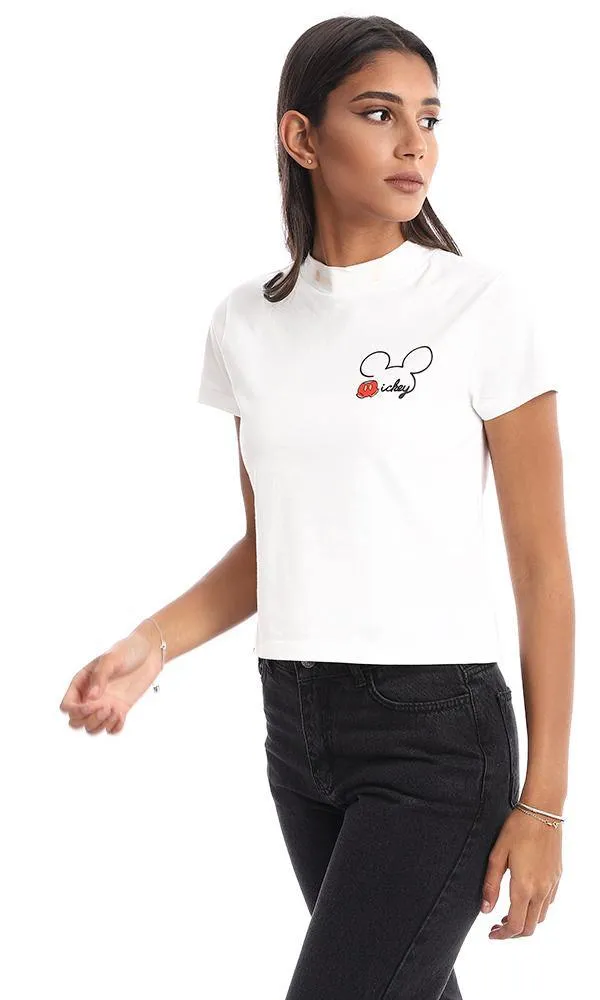 94942 Side Printed Mickey Mouse White Top