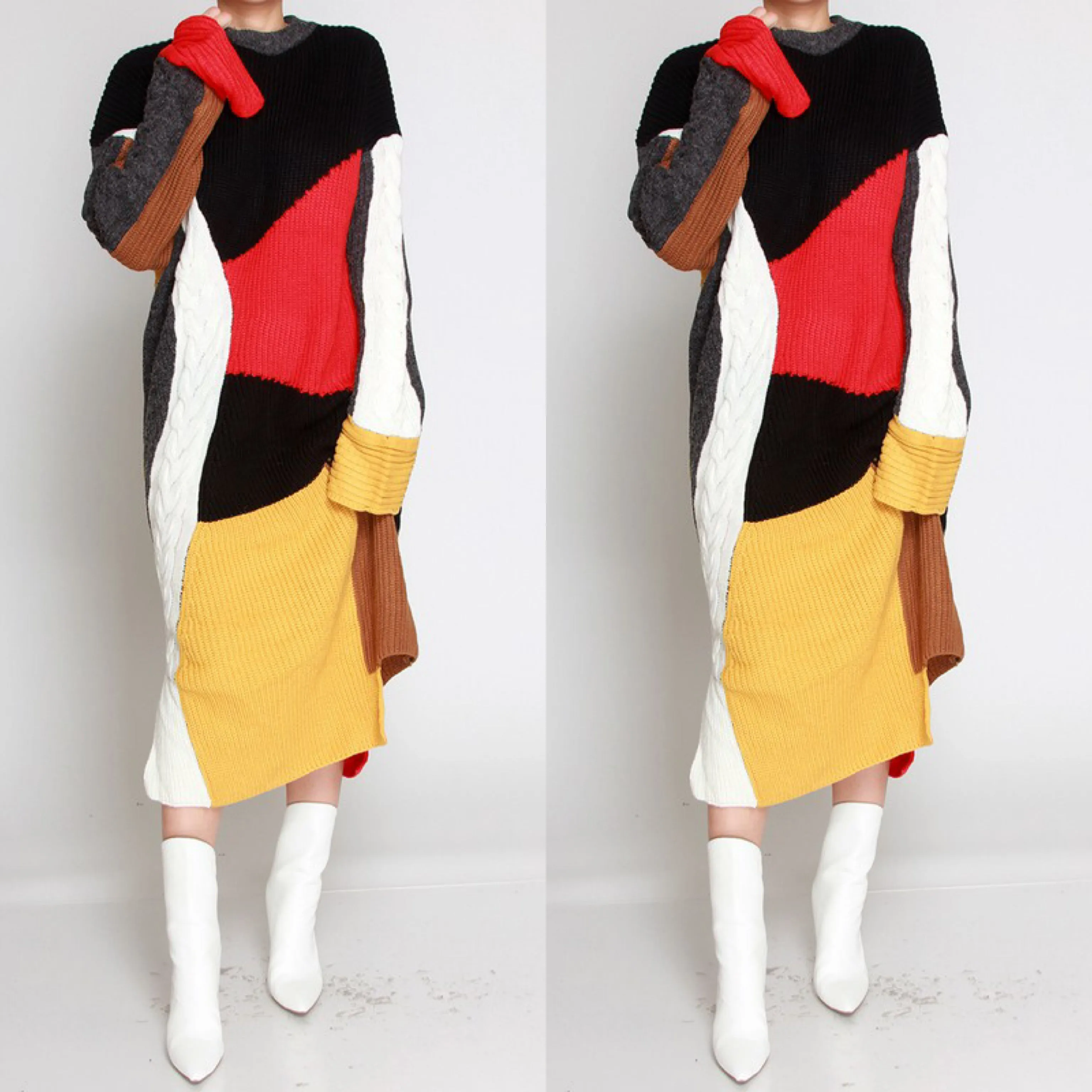 Abstract Color Block Sweater Dressing