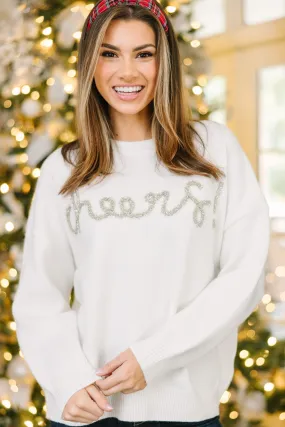 All Cheer Cream White Script Sweater