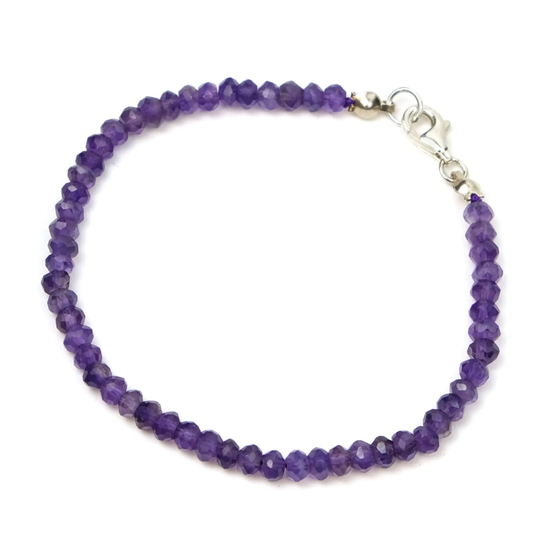 Amethyst 3.5mm Faceted Rondelle Bracelet with Sterling Silver Trigger Clasp