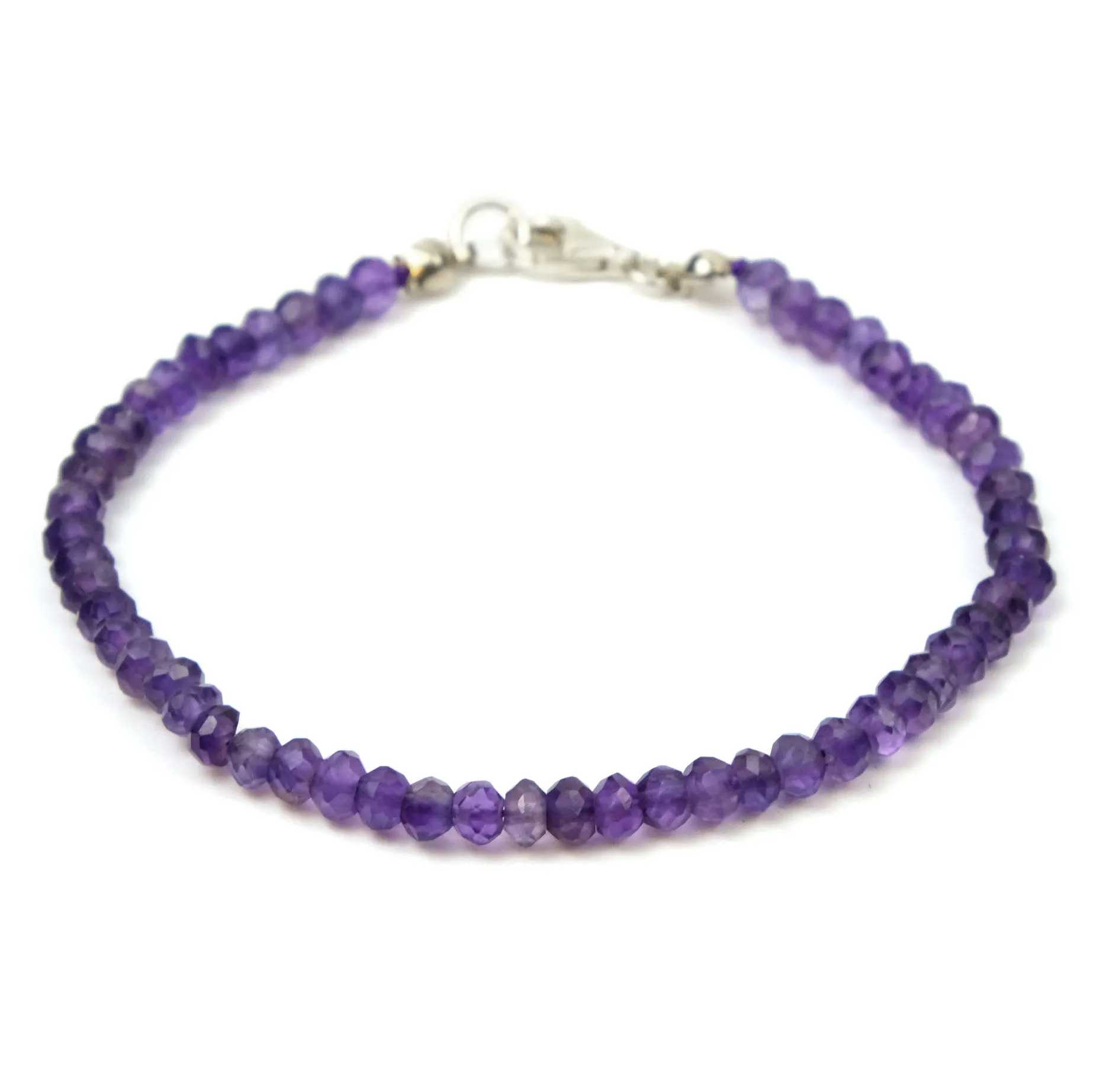 Amethyst 3.5mm Faceted Rondelle Bracelet with Sterling Silver Trigger Clasp