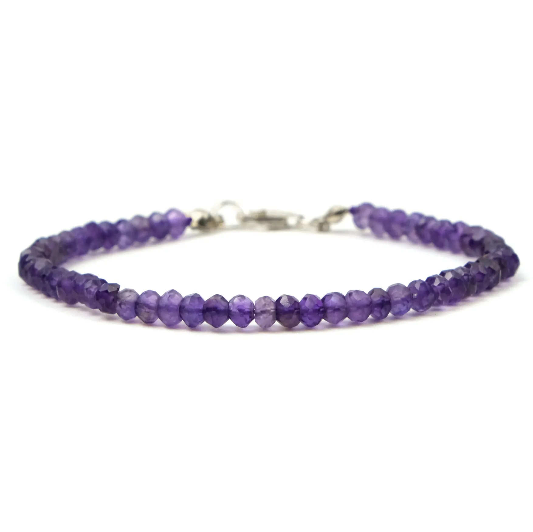 Amethyst 3.5mm Faceted Rondelle Bracelet with Sterling Silver Trigger Clasp