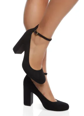 Ankle Strap High Block Heel Pumps