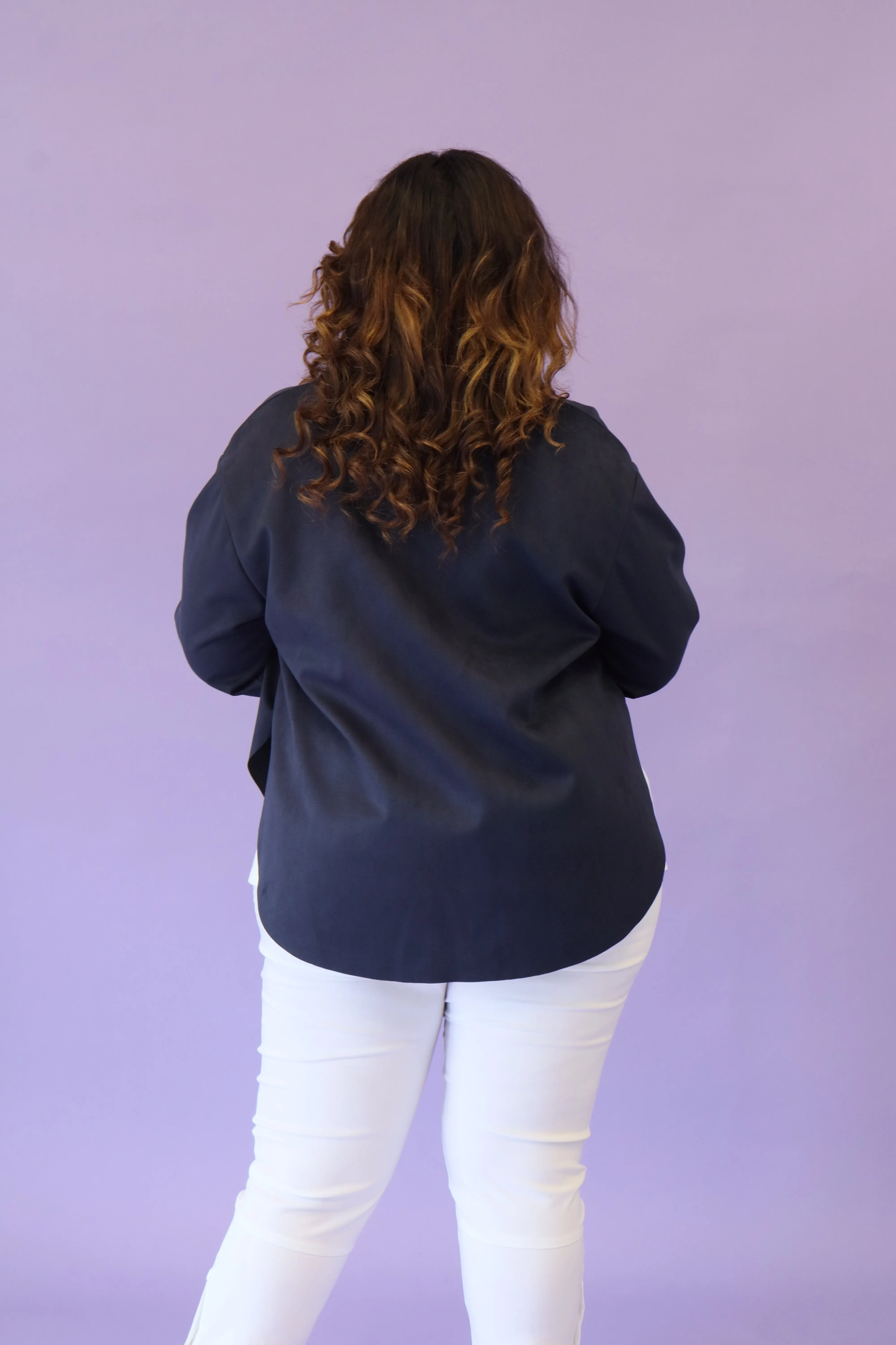 April Suede Waterfall Jacket in Navy