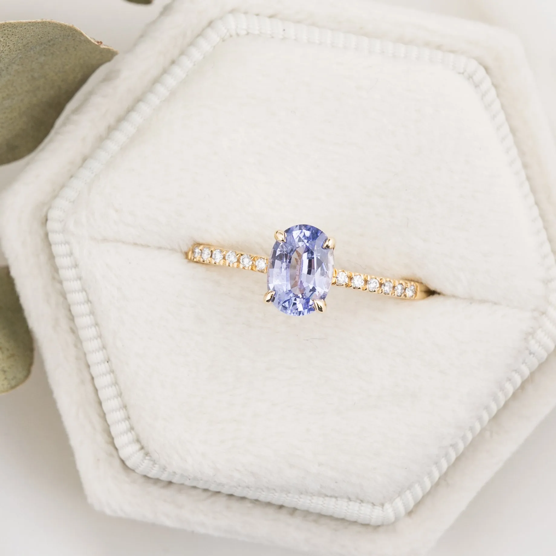 Audrey Ring 1.02ct Lavender Blue Ceylon Sapphire, 14K Yellow Gold (One of a kind)