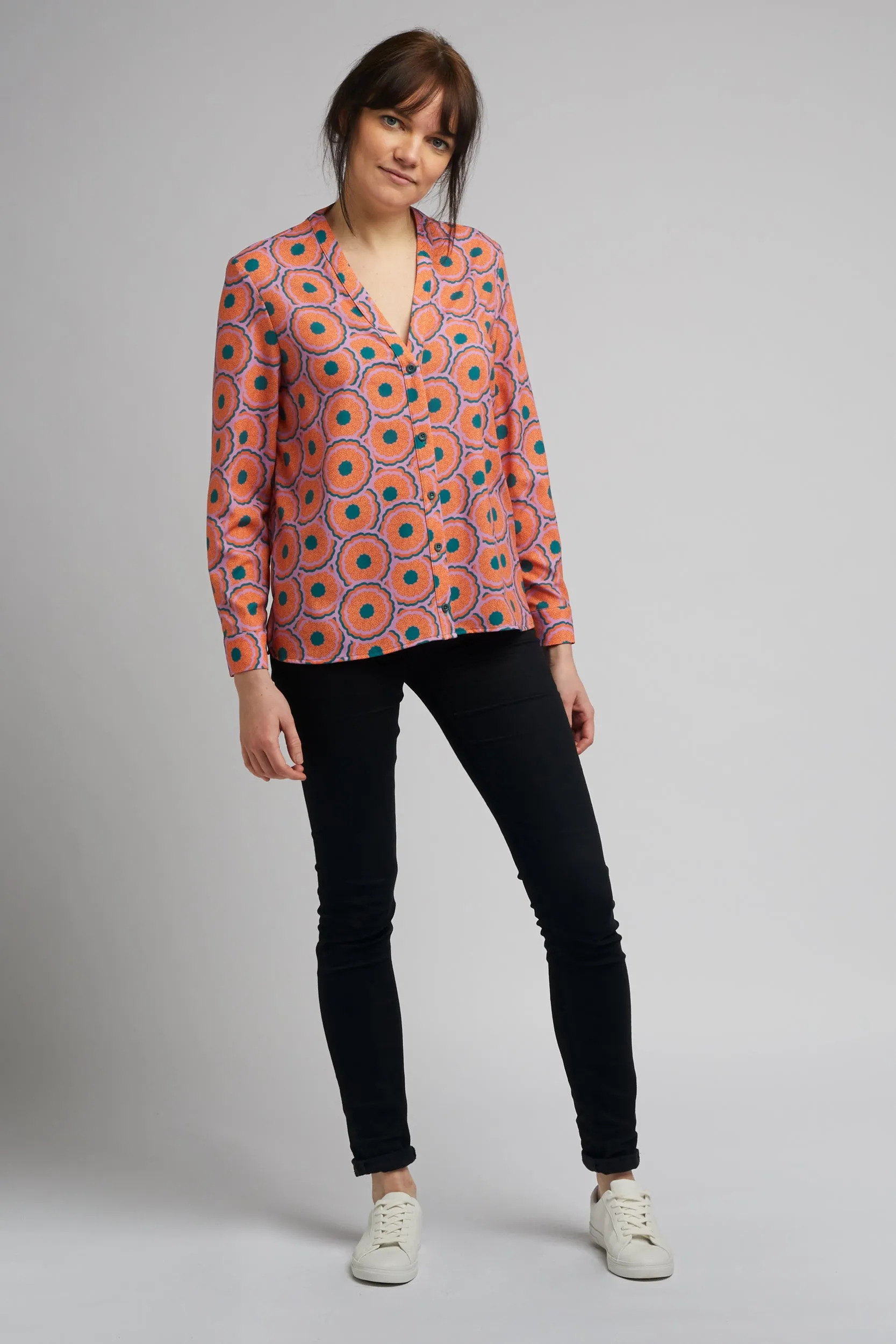 Band Collar Shirt in Zesty Print