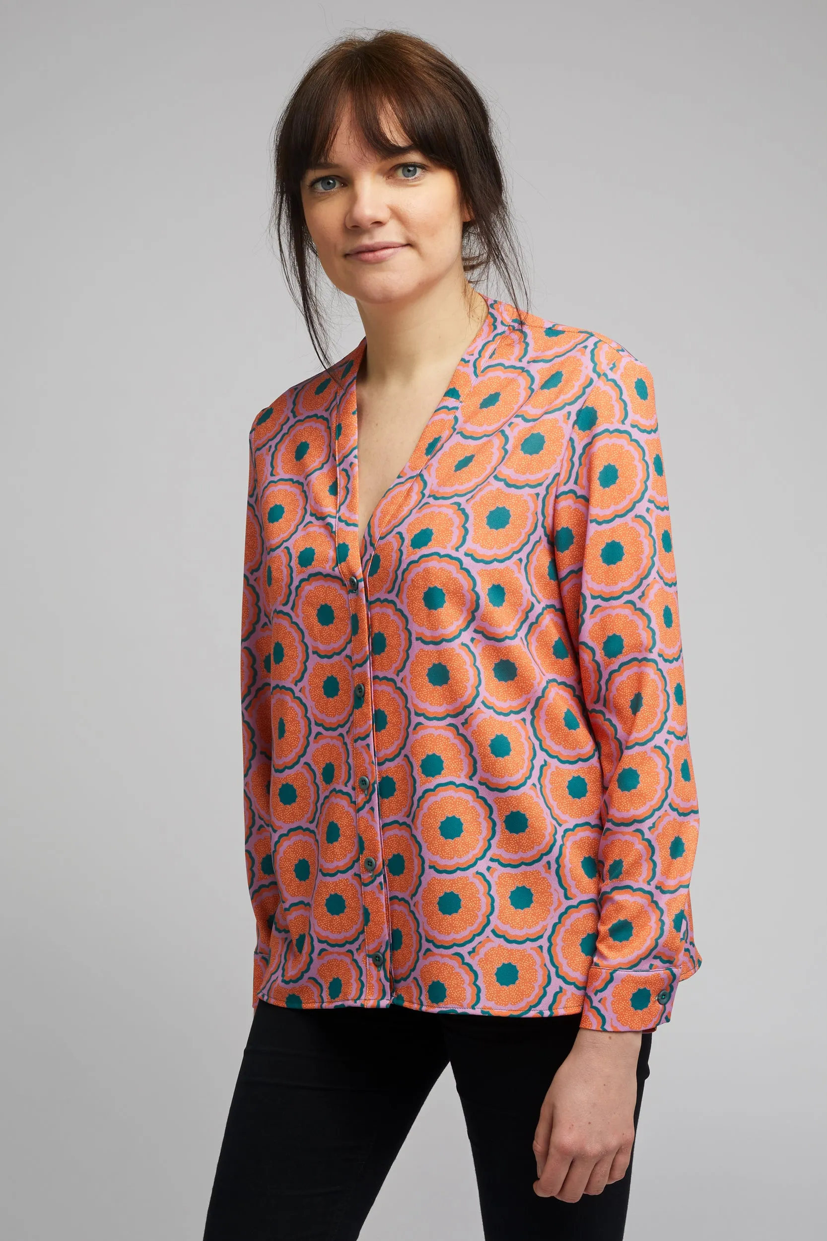 Band Collar Shirt in Zesty Print