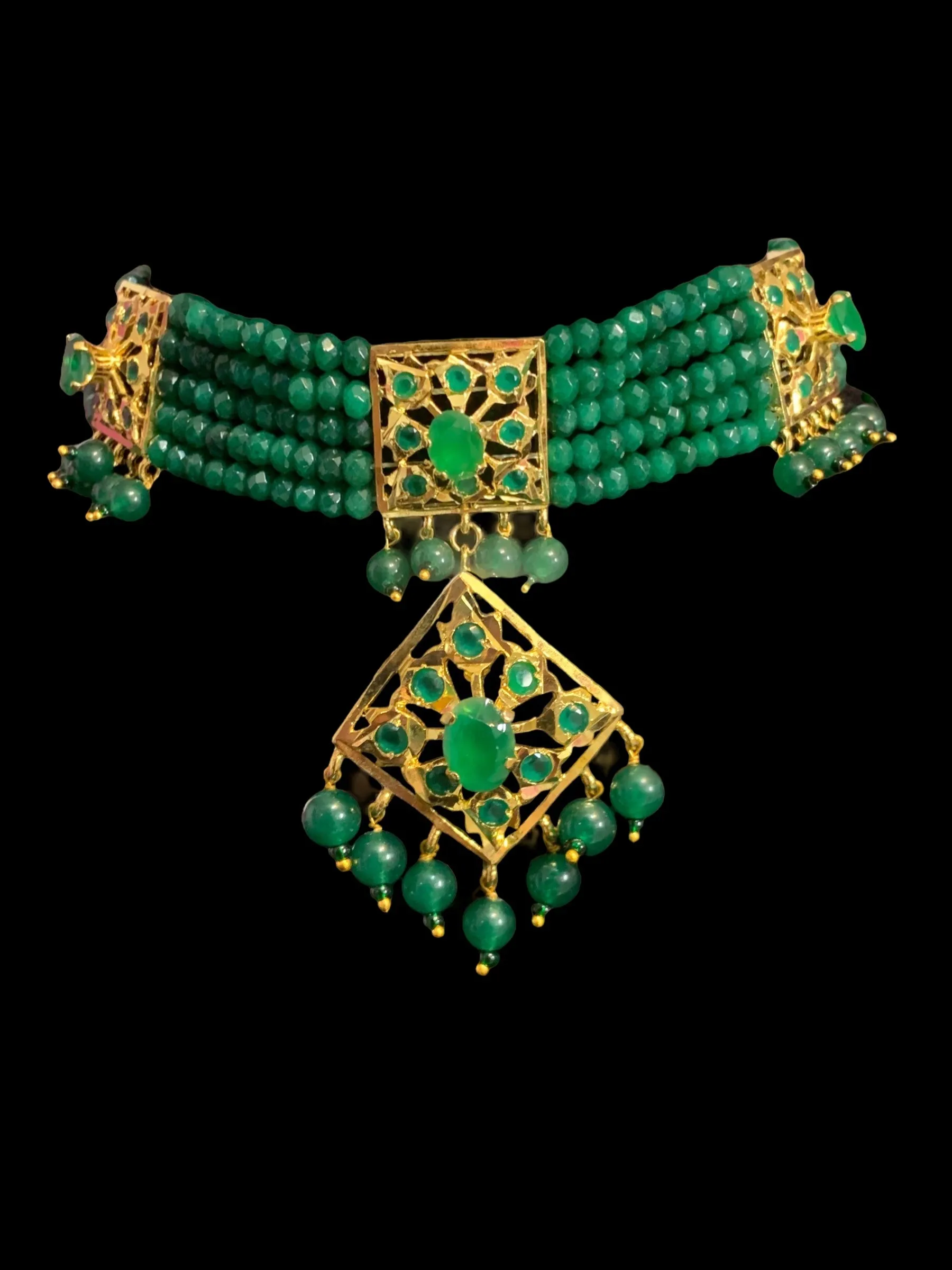 C204 Anushay choker set in green beads ( MADE ON ORDER  )