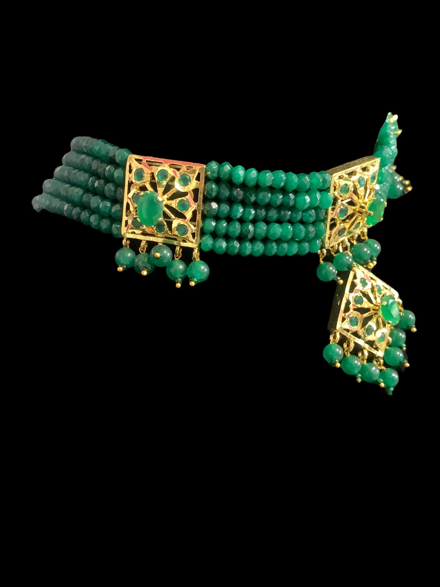 C204 Anushay choker set in green beads ( MADE ON ORDER  )