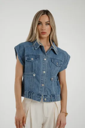 Caitlyn Sleeveless Denim Jacket In Mid Wash