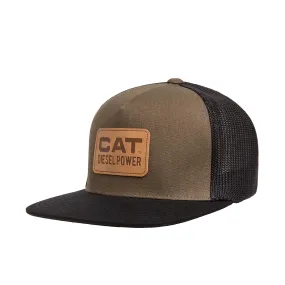 Caterpillar Leather Diesel Power Flat Bill FF Cap Army Moss