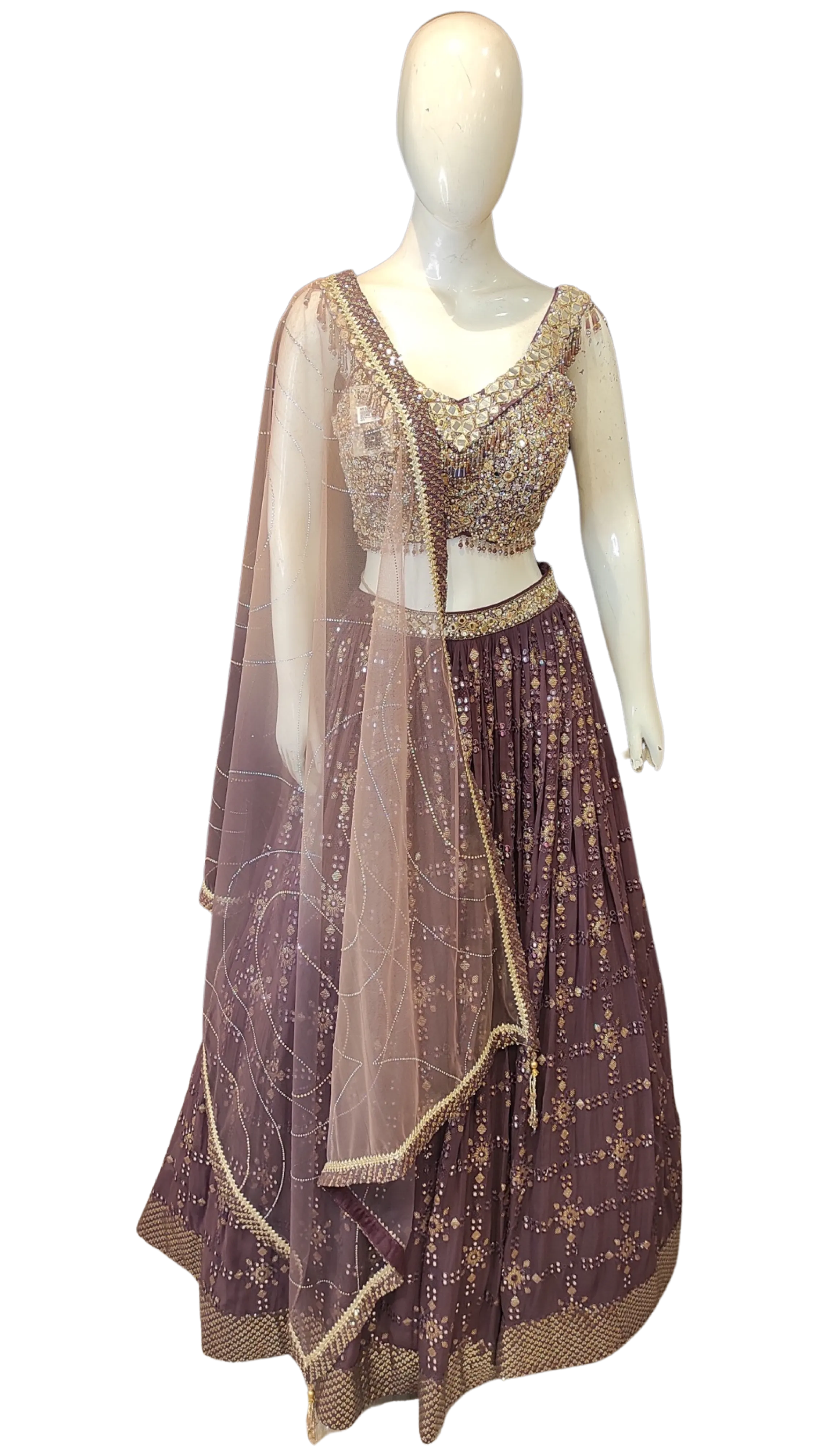 Chinon Lehenga Choli and Net Dupatta with Sequins Embroidery