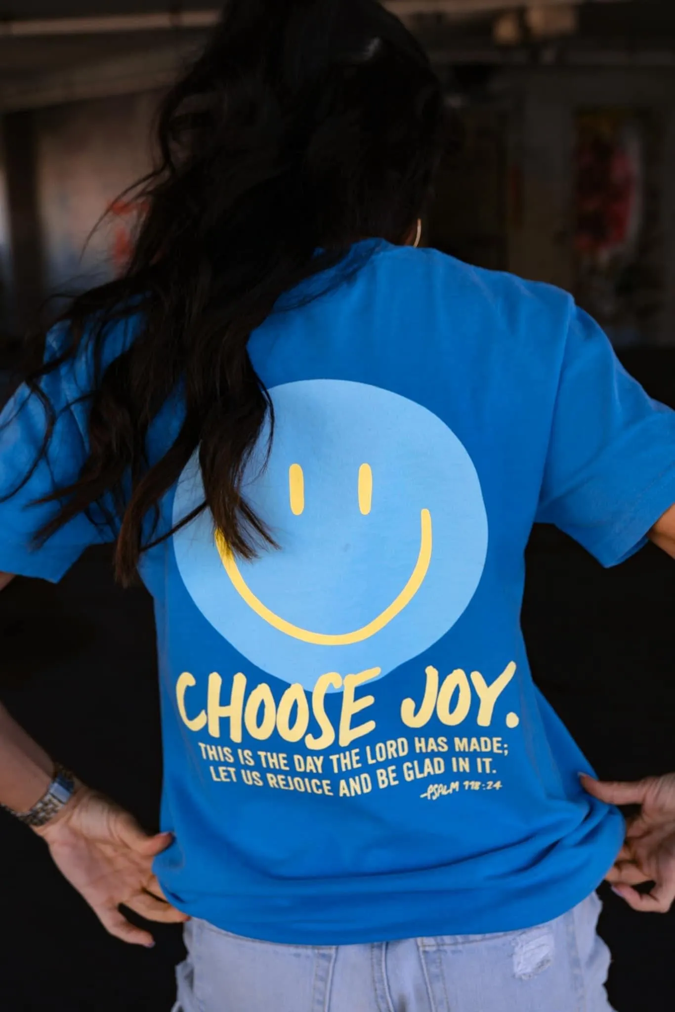 {CHOOSE JOY} Royal Caribbean Blue Front   Back Crew Neck Tee