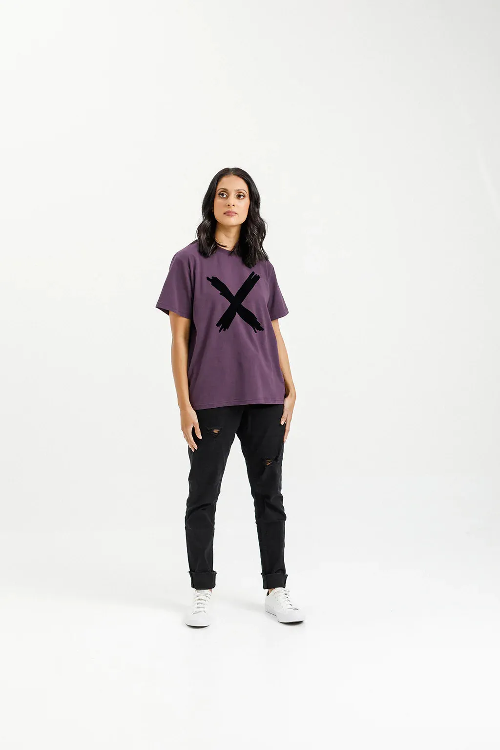 Chris Tee | Plum with Black Flocked X