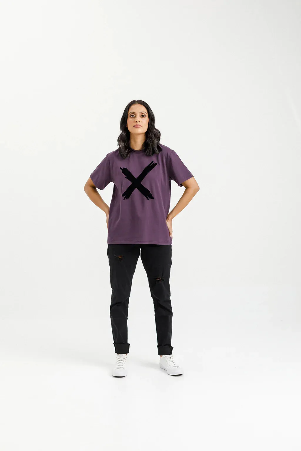 Chris Tee | Plum with Black Flocked X