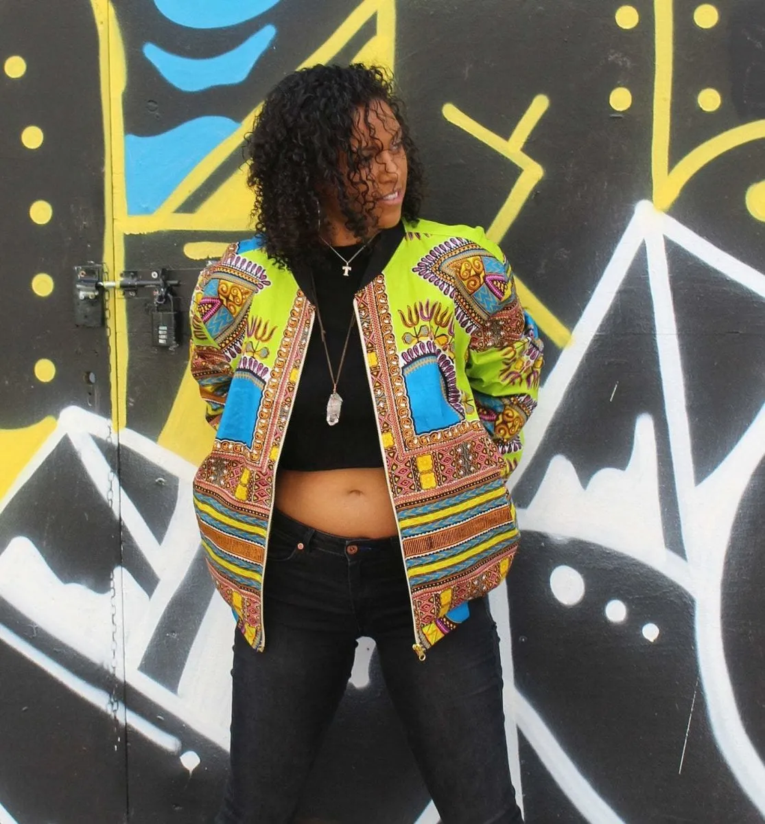 Dashiki Bomber Jacket in Green