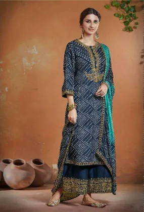 Ethnic Blue Long Bandhani Style Party Wear Dress