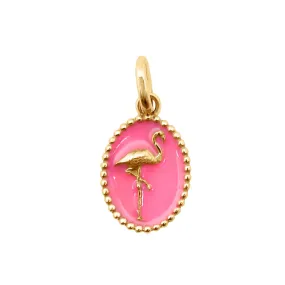 Flamingo Pink Resin pendant, Yellow Gold