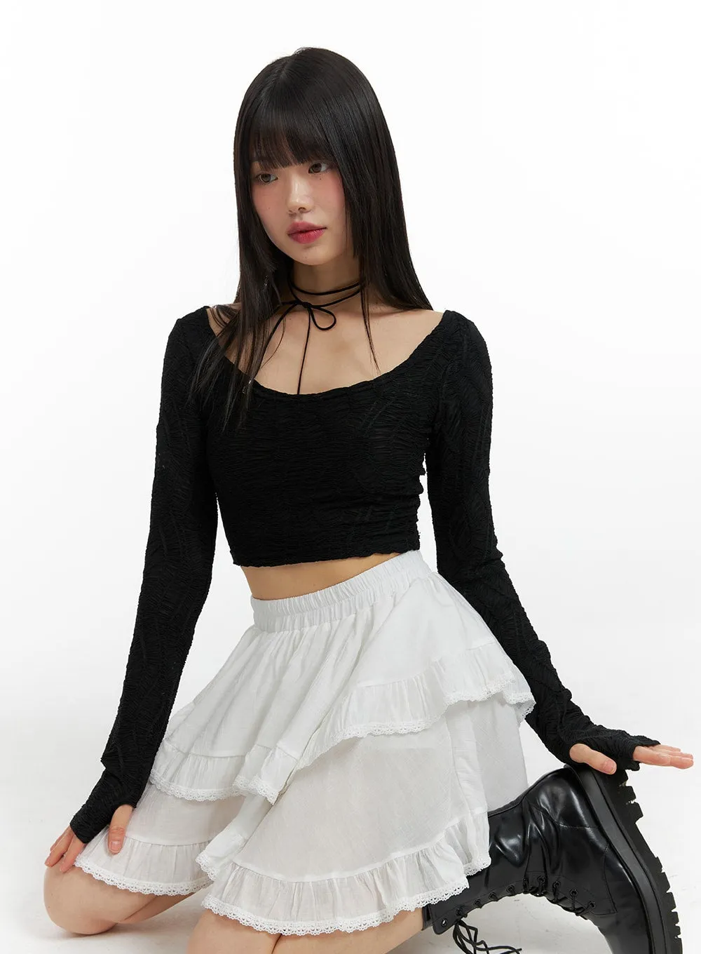 Frill-Banded Lace Mini Skirt CF422