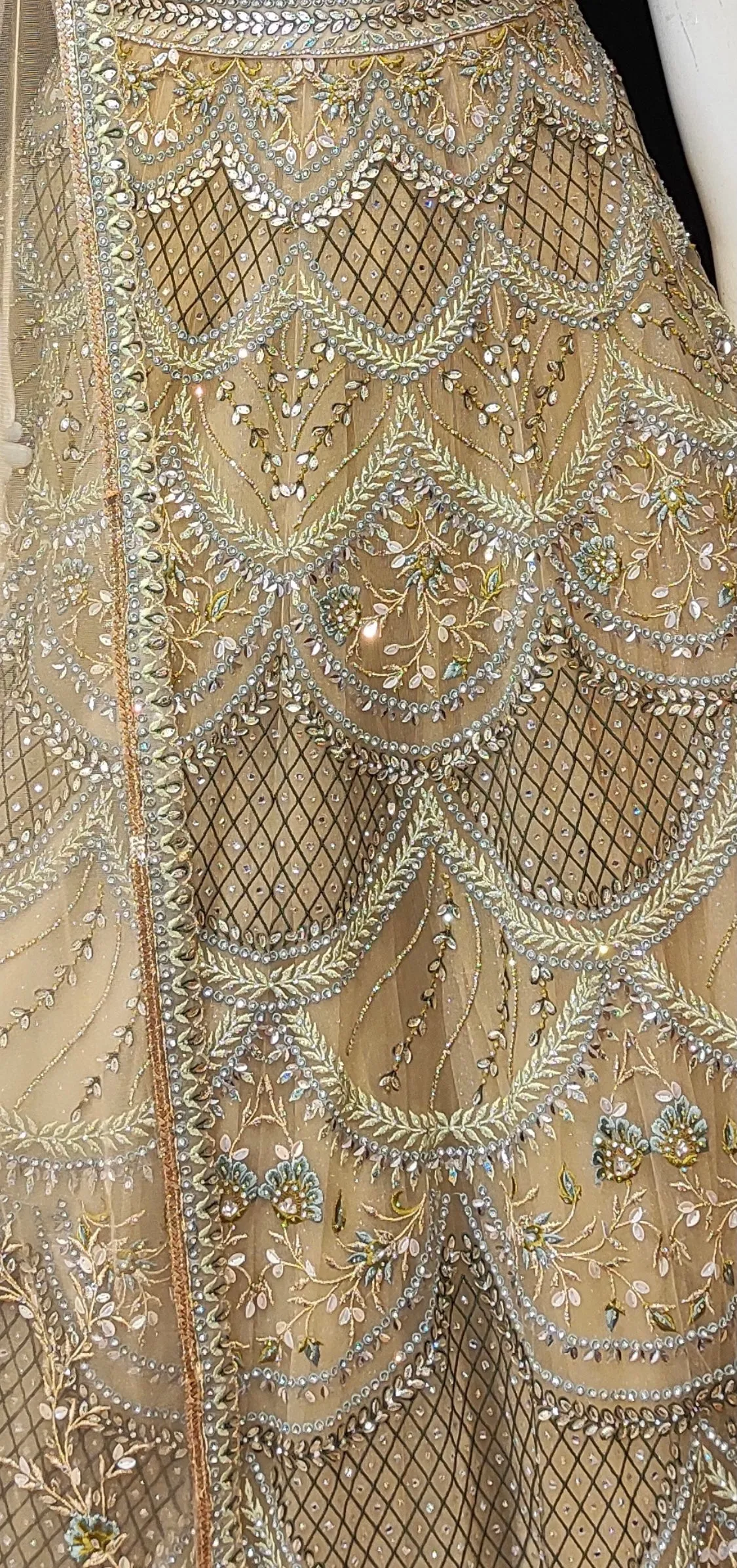 Gold Net Lehenga Choli with Hand Work and Dupatta