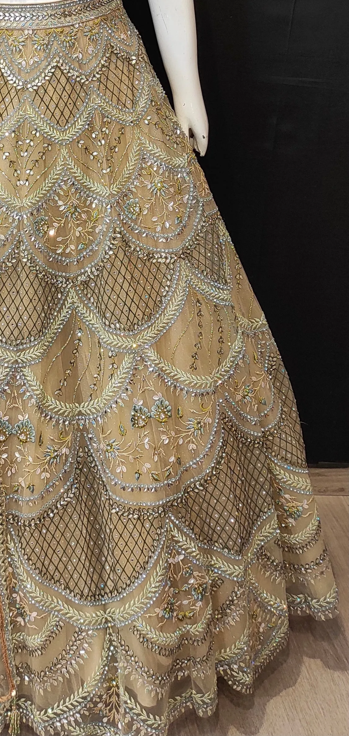 Gold Net Lehenga Choli with Hand Work and Dupatta