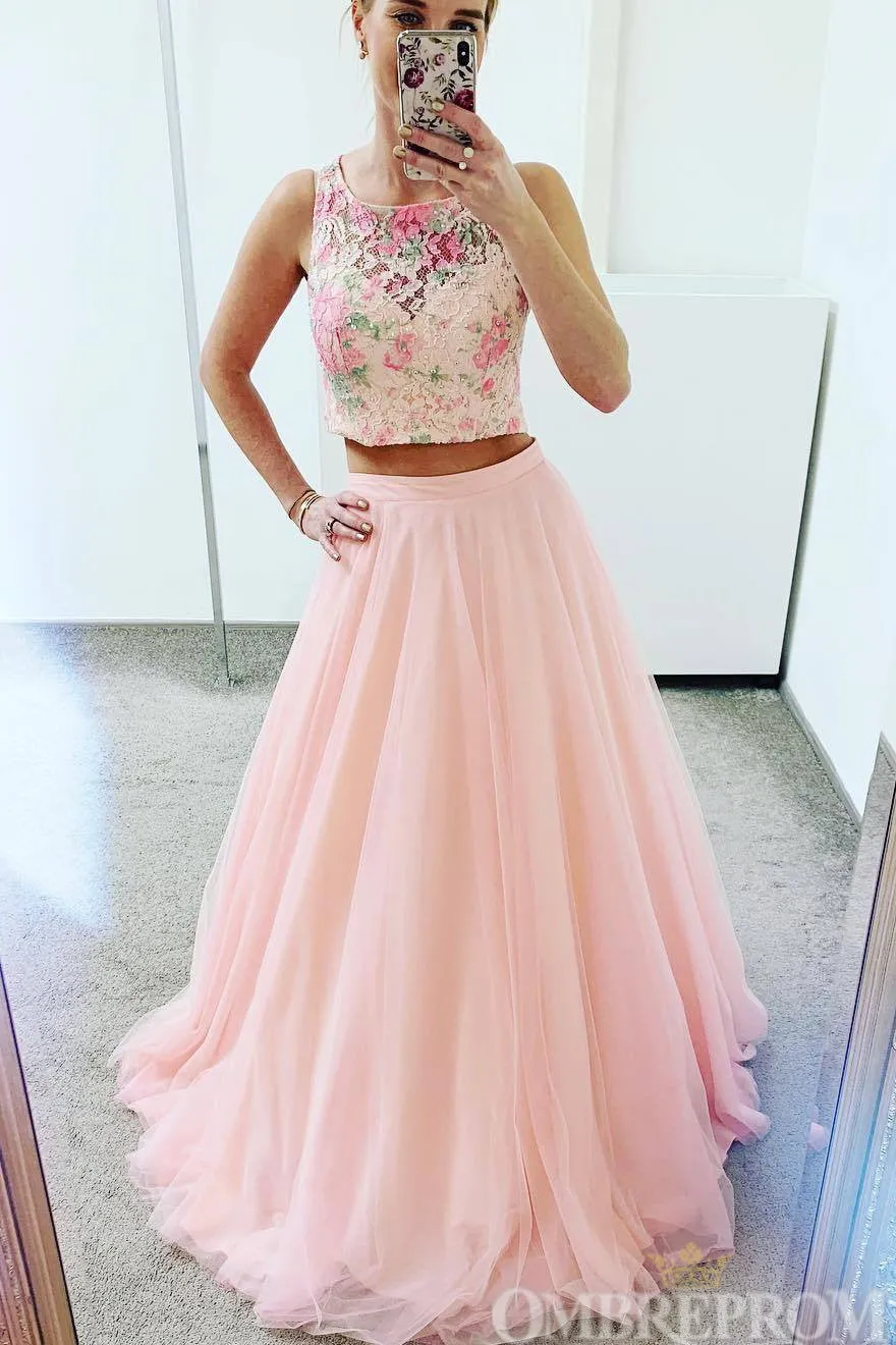 Impressive Two Piece Round Neck A Line Two Piece Prom Dresses