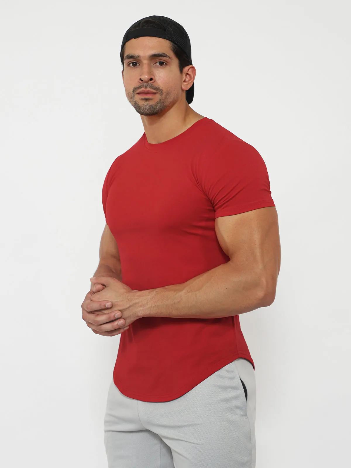 Kore Curved Hem T-shirt Muscle Fit Crew Neck