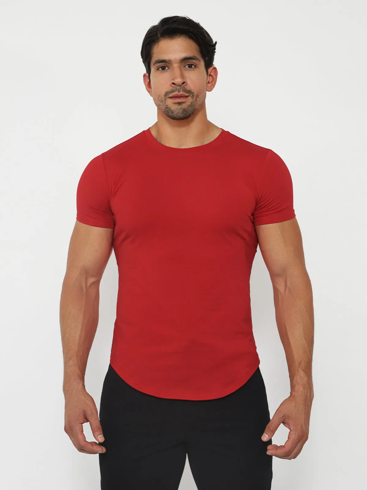 Kore Curved Hem T-shirt Muscle Fit Crew Neck