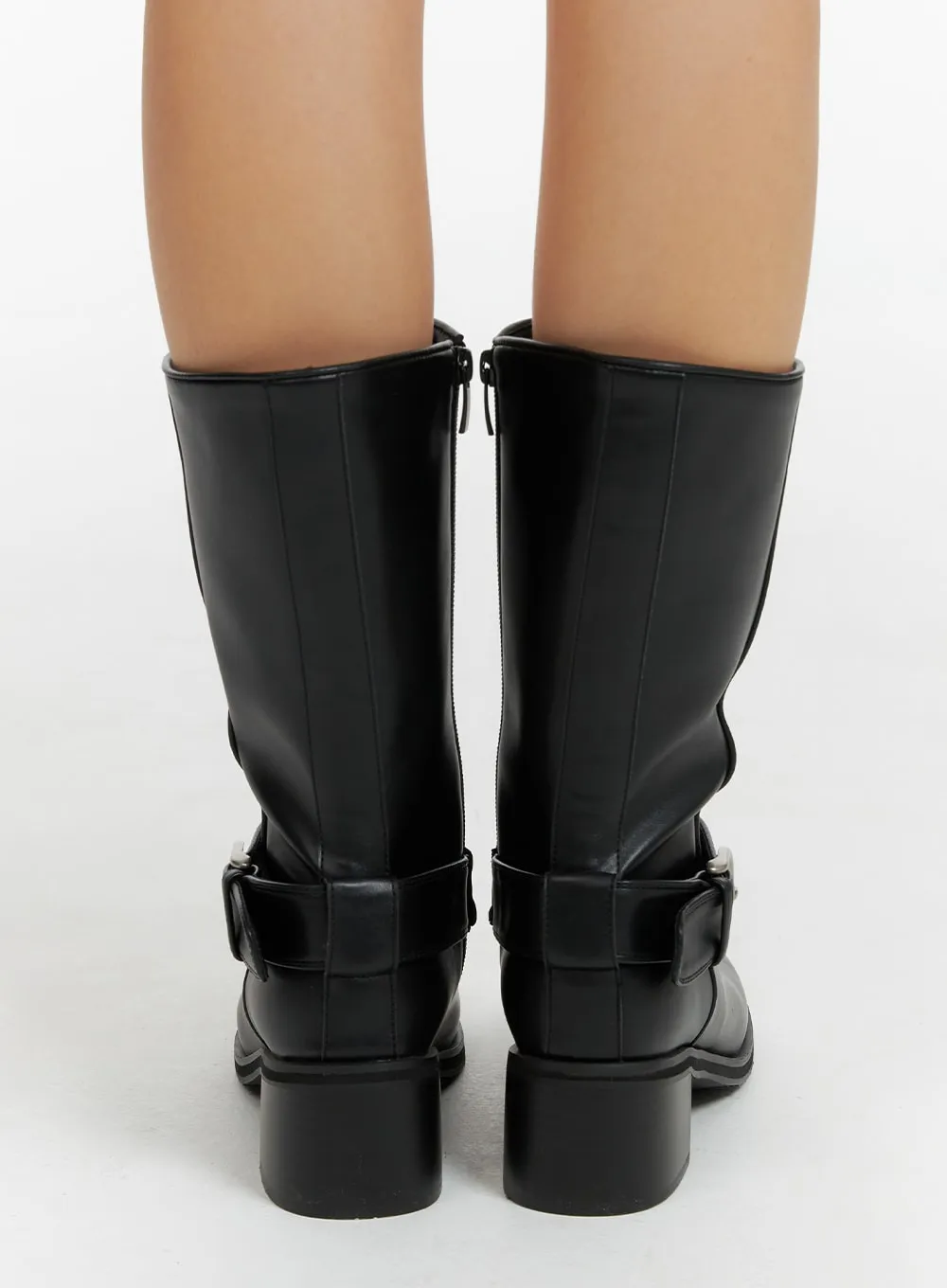 Leather Buckle Biker Boots CF416