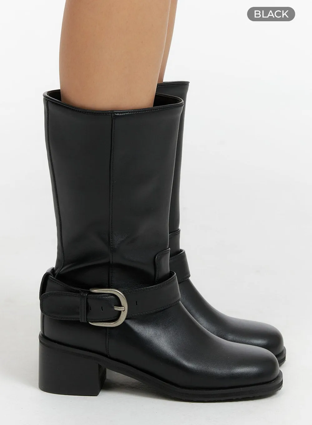 Leather Buckle Biker Boots CF416