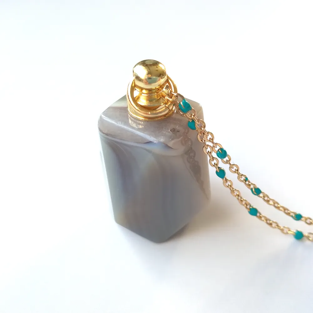 Light Gray Agate Hexagon Essential Oil Bottle Pendant