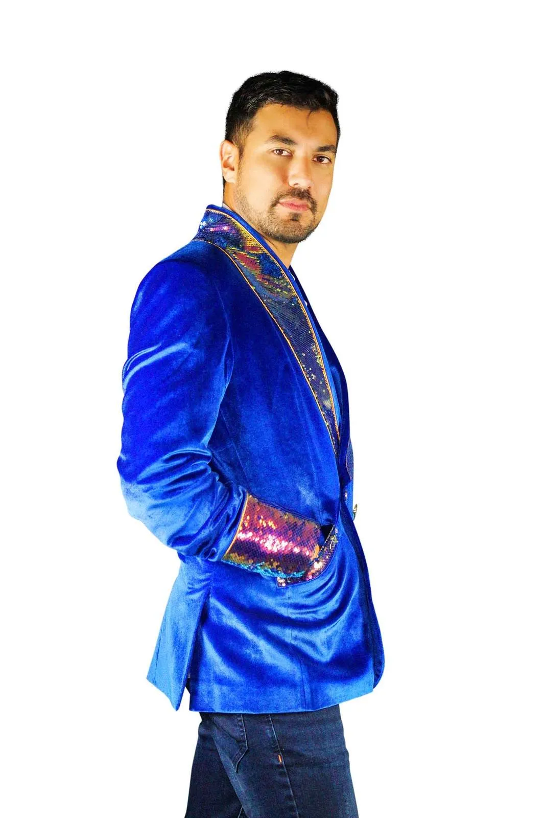 Mens Blue Velvet Smoking Jacket