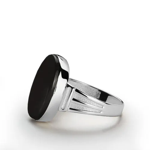 Natural Black ONYX in Solid 10k White Gold Genuine Gemstone Ring for Men