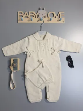 Nipperland- Baby Strick-Overall mit Mütze-Creme-6103