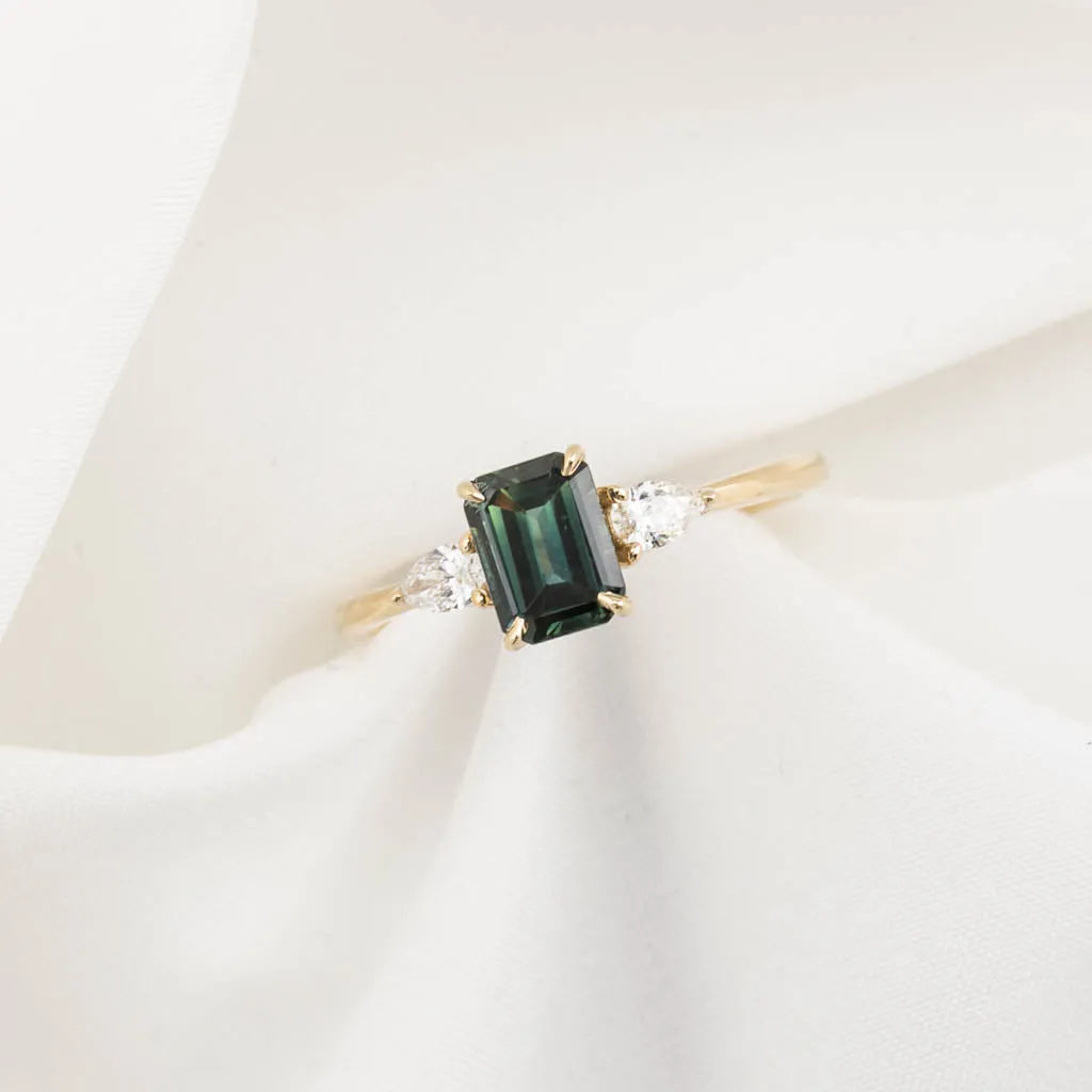 Olivia Ring 1.22ct Blue Green Queensland Sapphire, 14K Yellow Gold (One of a kind)