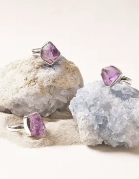 Raw Amethyst Silver Ring - Sizes 7, 8 and 9