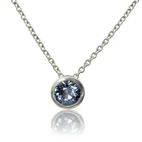 Round Light Blue Spinel Sterling Silver Slide Pendant Necklace