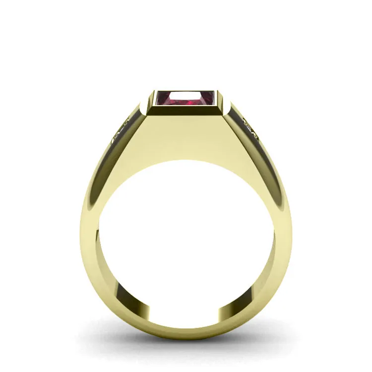 Ruby Diamond Ring 14K Solid Yellow Gold Men's Wedding Band with Diamonds Cancer Gift for Him