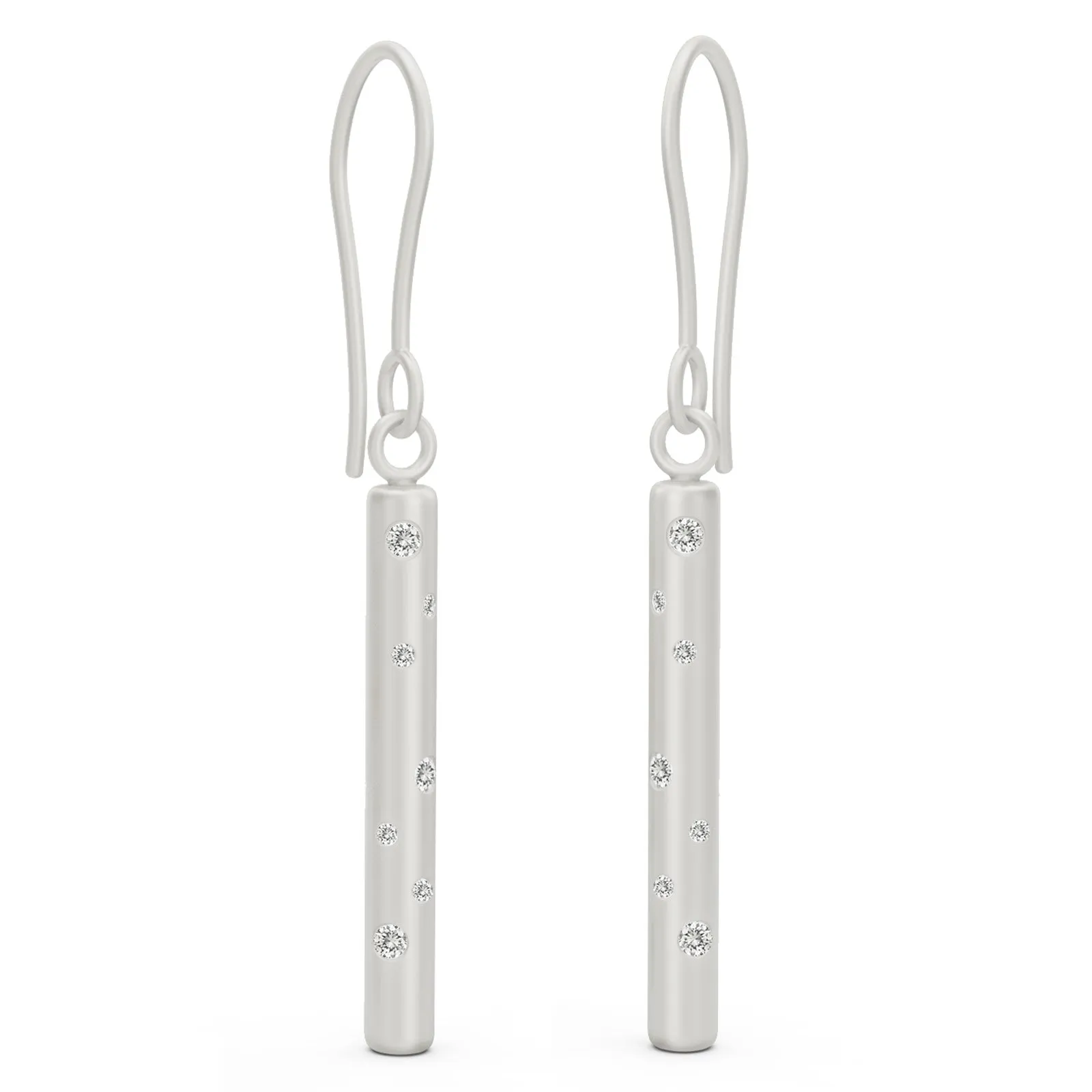 Silver Diamond Round Bar Earrings