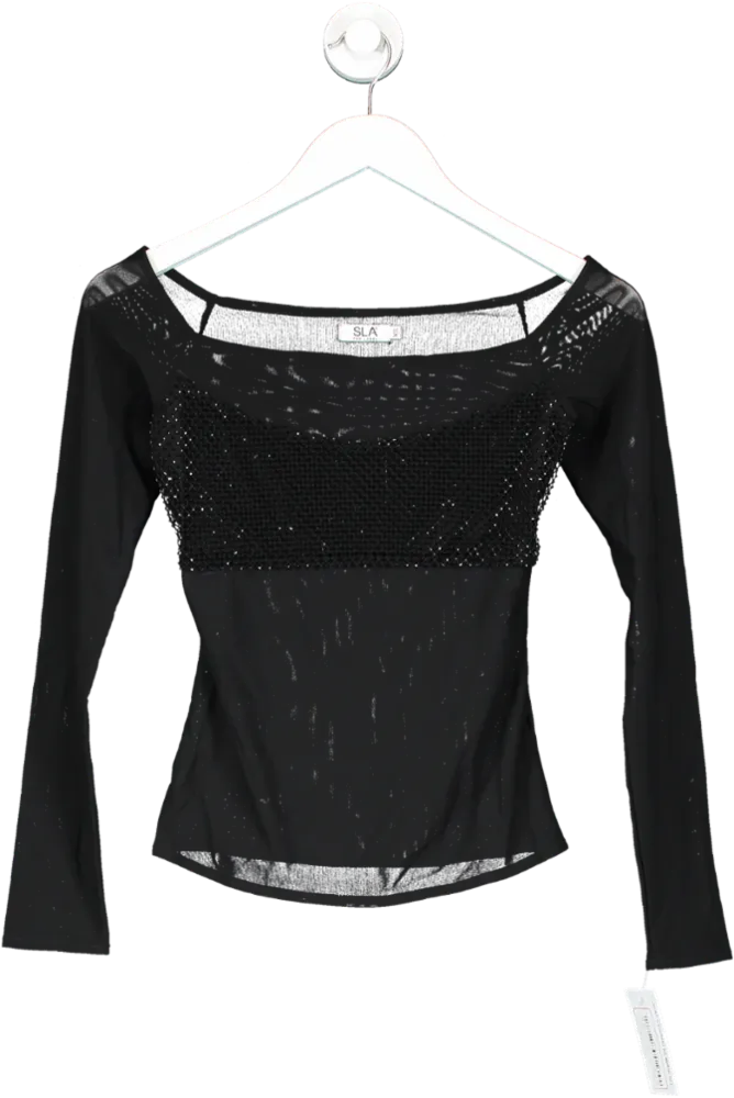 SLA the label Black The Mayfair Off The Shoulder Rhinestone Top UK XS