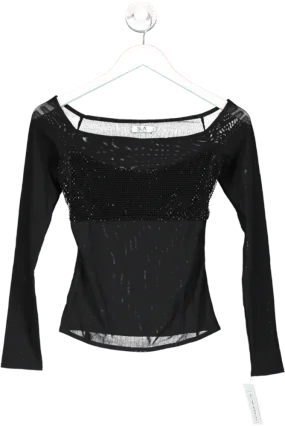 SLA the label Black The Mayfair Off The Shoulder Rhinestone Top UK XS