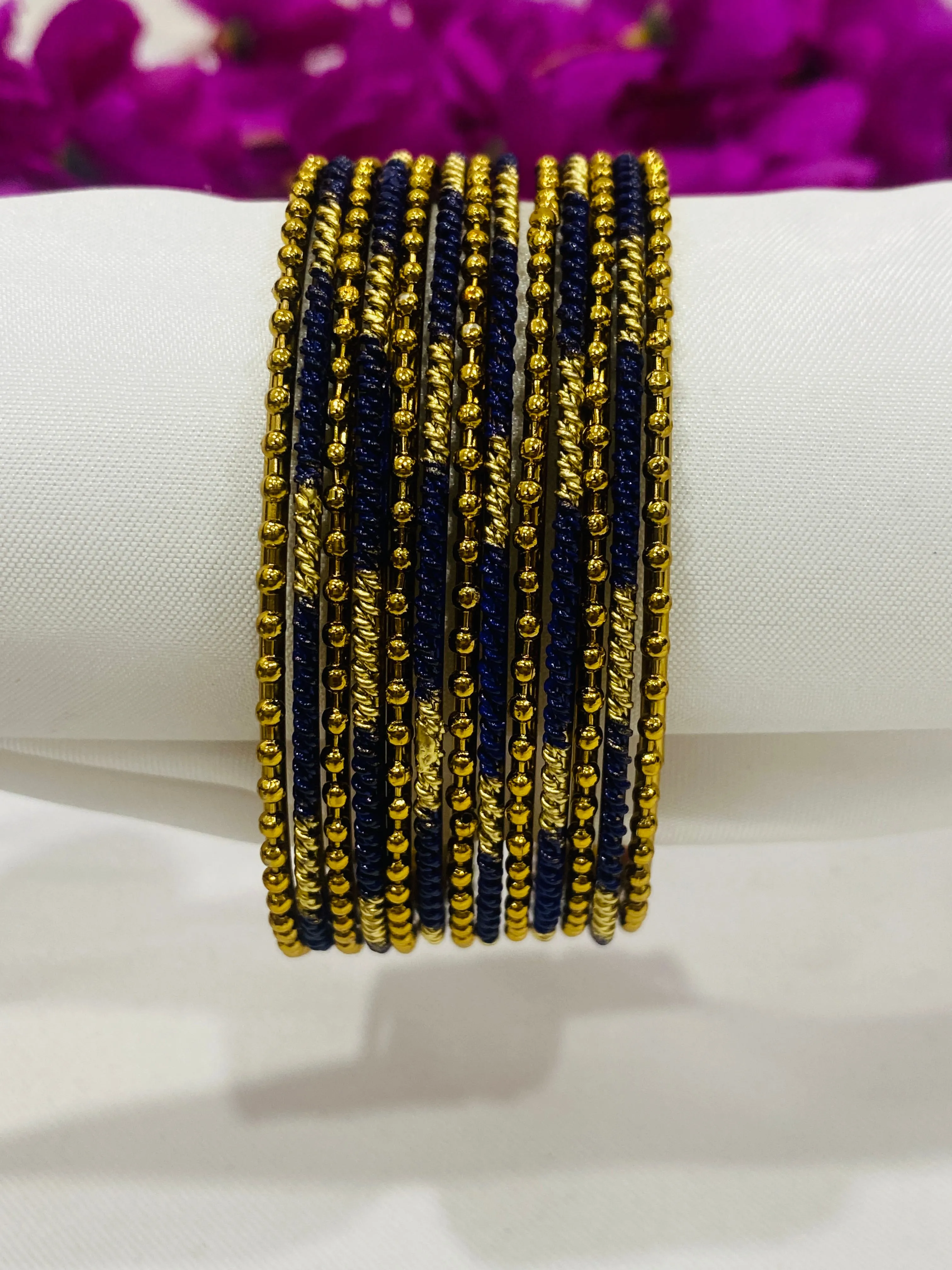 Trendy Blue Color with Ball Chain Linked Set Of Bangles For Women