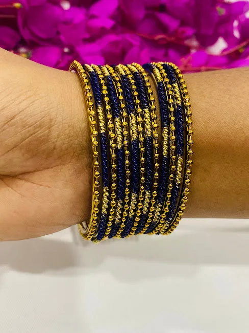 Trendy Blue Color with Ball Chain Linked Set Of Bangles For Women