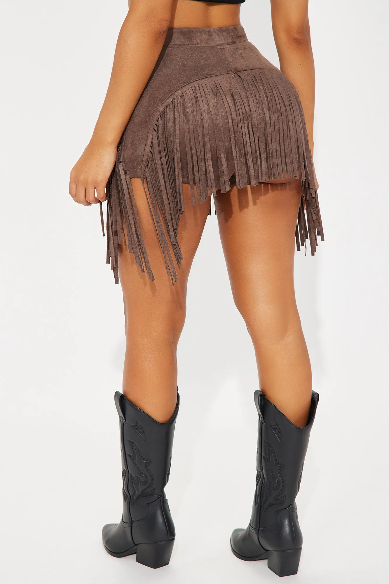 Western Babe Fringe Booty Short - Brown