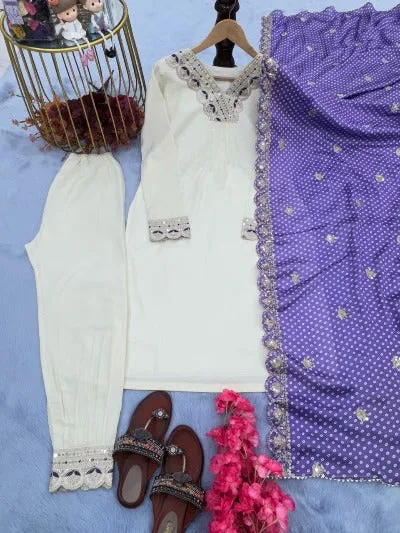 White Pure Dal Satin Salwar Suit UK Next Day